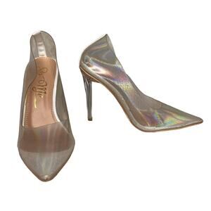 So Me Iridescent Clear Size 5.5 Fantasia Spike Pumps Hologram Heels